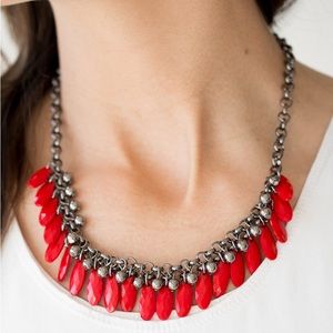 Jersey Shore Paparazzi Red Beaded Necklace & Earrings Set
